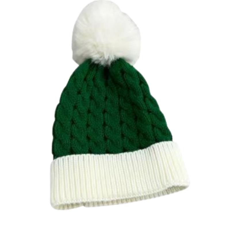 Bonnet de Noël mignon en laine pour l'automne et l'hiver, bonnet tricoté chaud avec protection des oreilles et pompon en laine, met en valeur le petit visage, ambiance festive, bonnet bandeau