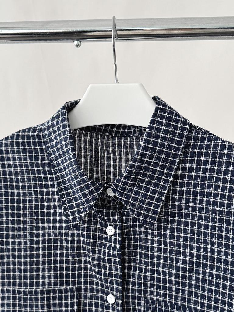 LOOPIN Retro Blau Kariertes Langarm Lockeres Hemd für Damen - Lässig & Vielseitig