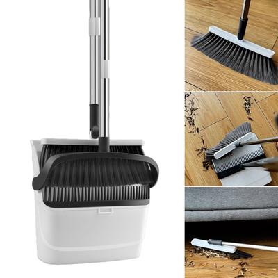 Yousheng 2Pcs/Set Long Handled Dustpan Brush Set with Built-In Comb Teeth 180 Degree Swivel Ergonomic Design Broom Dustpan Set