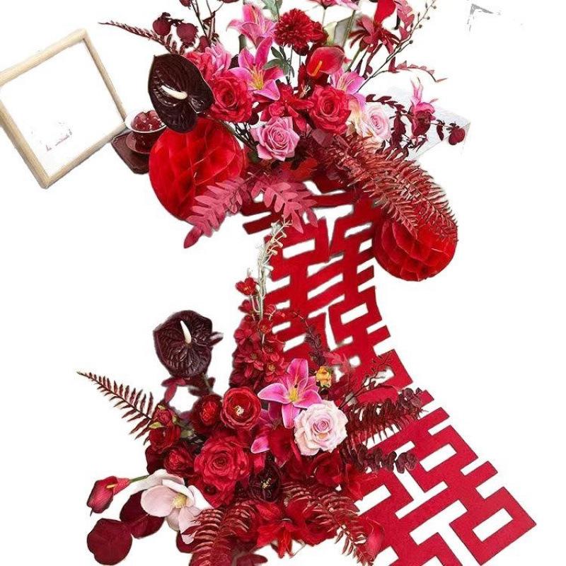 Red Floral Wedding Table Arrangement for Living Room or Bedside Decor