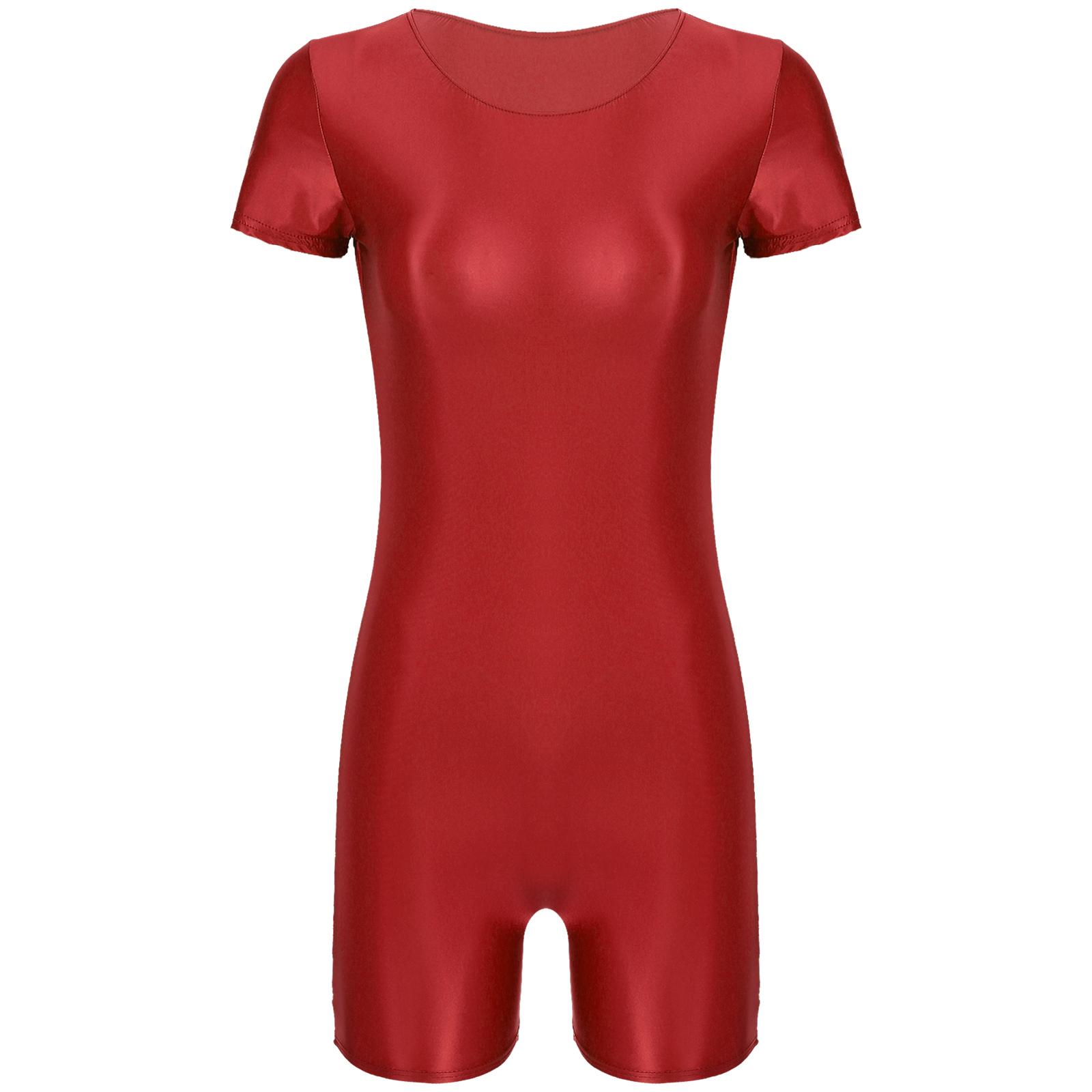 

Глянцевий жіночий боді з круглим вирізом і короткими рукавами для плавання, бігу йоги L