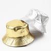 Reversible Punk Basin Hat - Trendy Foldable Fisherman Cap with Shiny Golden Silvery Finish, Adjustable Strap for Unisex Adults