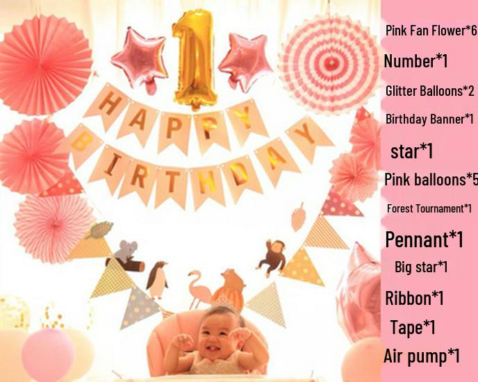Baby's First Birthday & Full Moon Celebration Decoration Set: Banner, Balloons, and Wall Ornaments