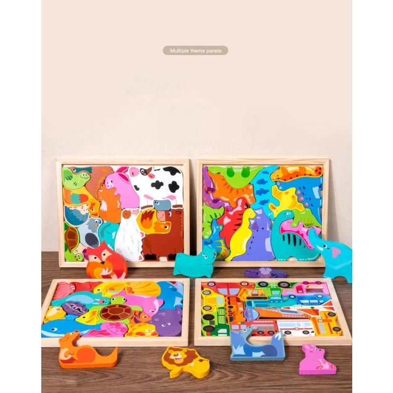 Heißes Neues 3D Puzzle Holzspielzeug Baby Lernen Pädagogisches Handgreifbrett Cartoon Tier Obst und Gemüse Puzzle Spielzeug Geschenke