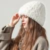 Gorro de lana de cabeza grande para mujer, gorro de moño tejido para otoño e invierno, gorros gruesos blancos cálidos