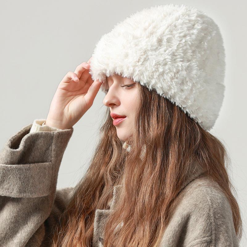 Gorro de lana de cabeza grande para mujer, gorro de moño tejido para otoño e invierno, gorros gruesos blancos cálidos