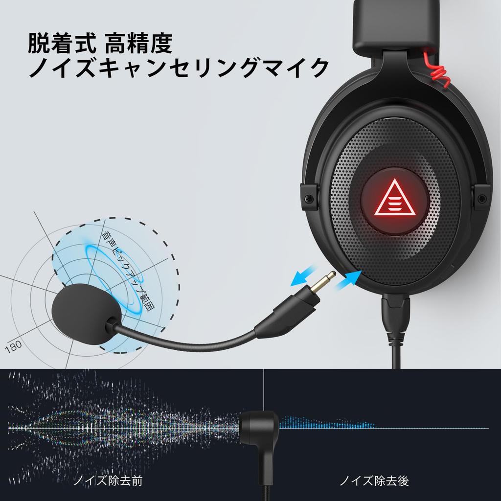 EKSA Gaming Wired with Channel Surround Detachable RGB 50mm Noise High Sound Plug Compatible with and Headset, Microphone, 7.1 Sound, 3.5mm/USB