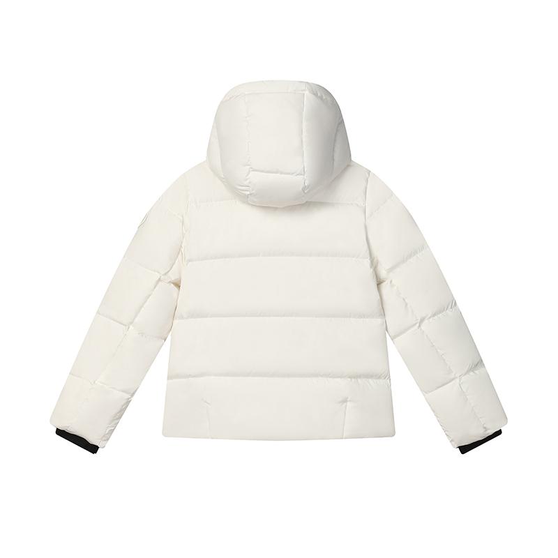 Fila Heritage Warm Versatile Solid Color Logo Hooded Long Sleeve Down Jacket Women Outerwear Cloud-Mushroom-White F11W448901FWT