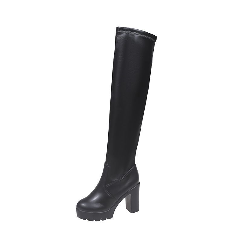 European and American Solid Color Knee Boots, Rear Zipper Thick Heel Boots, Tall Korean Version, New Women's Shoes Boots In Winter 2025