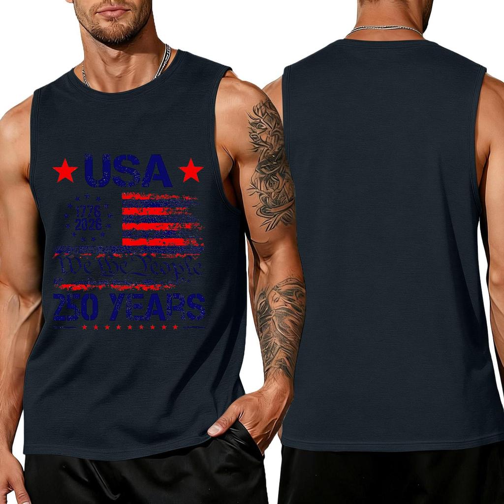Independence Day Flag Printed Sleeveless Shirt, Men's Loose Casual Daily Summer Tank Top