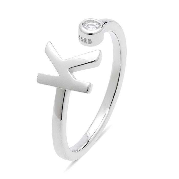 Ring - LUXENTER - Alphabet - Sterling Silver 925 - Brilliant Zirconia - Rhodium-plated Finish