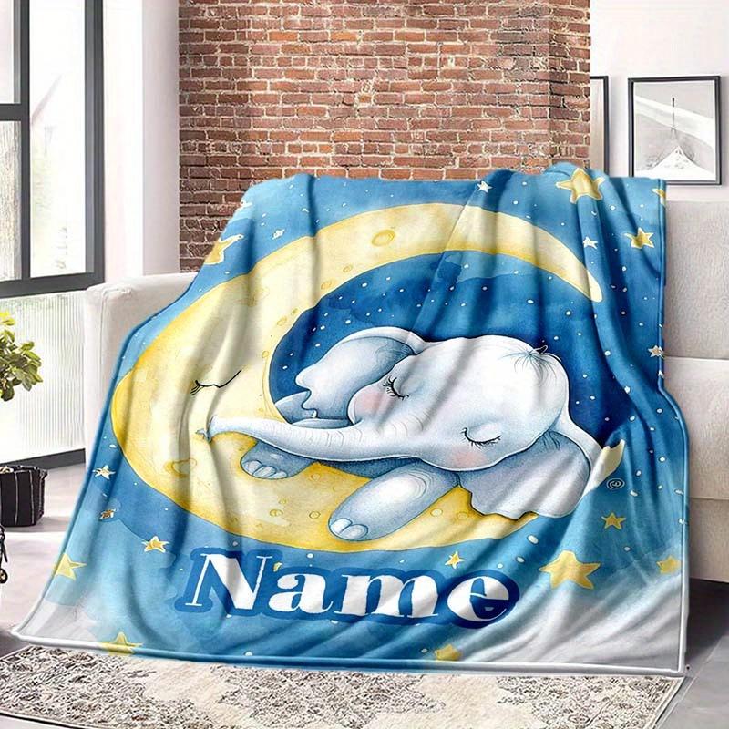 Celestial Bodies The Moon And Elephants Customize Your Name Blanket Warm Comfortable And Soft Blankets Are Suitable For Home Lunch Break Blanket