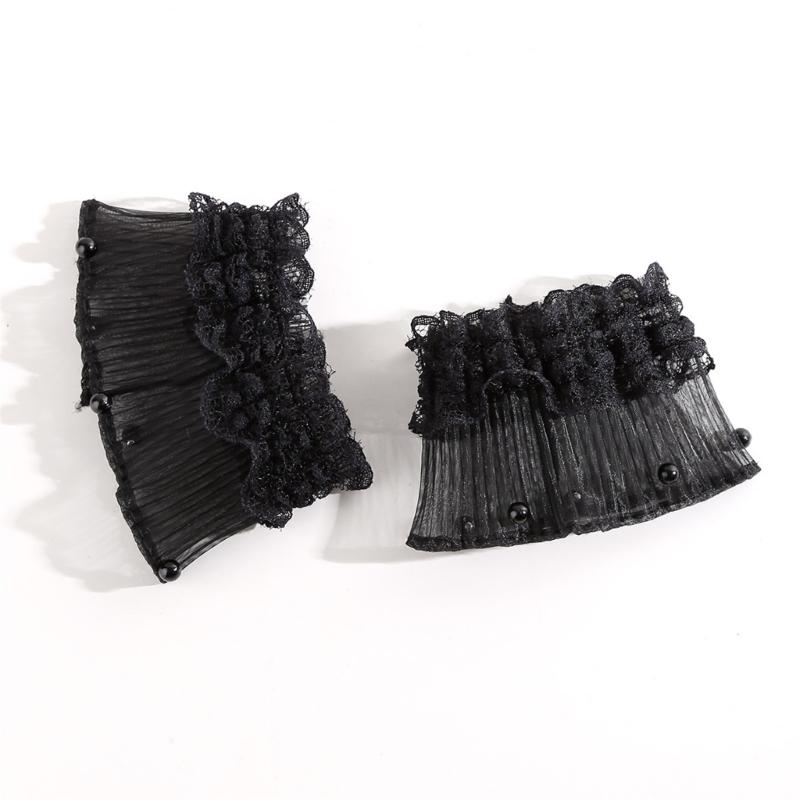 Ruffle Lace Trim Arm Covers Wrist Cuffs Sleeves For Women Dress Outfit Enhancer Sheer Armband Daily Wear Accessory