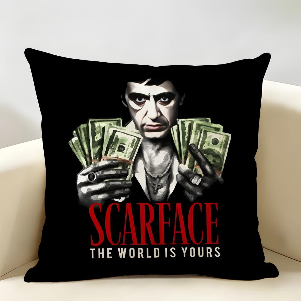 Classic Movie SScarface Cushion Cover Natural Linen Organic Fabric DoubleSided Printing Room Sofa Decor Pillow Case