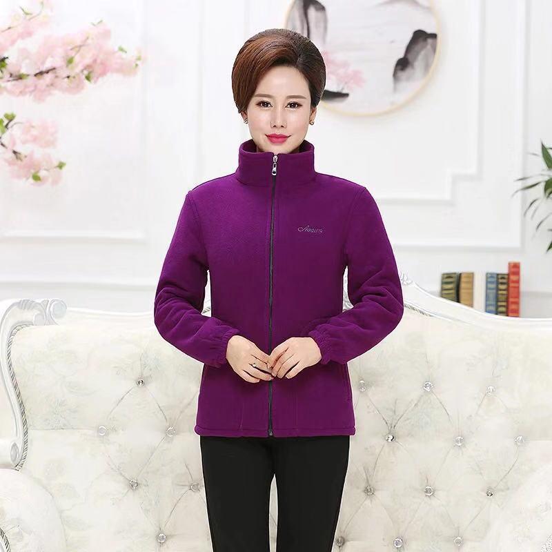 Women's Fleece Jacket - Casual Zipper Cardigan for Middle-Aged and Elderly