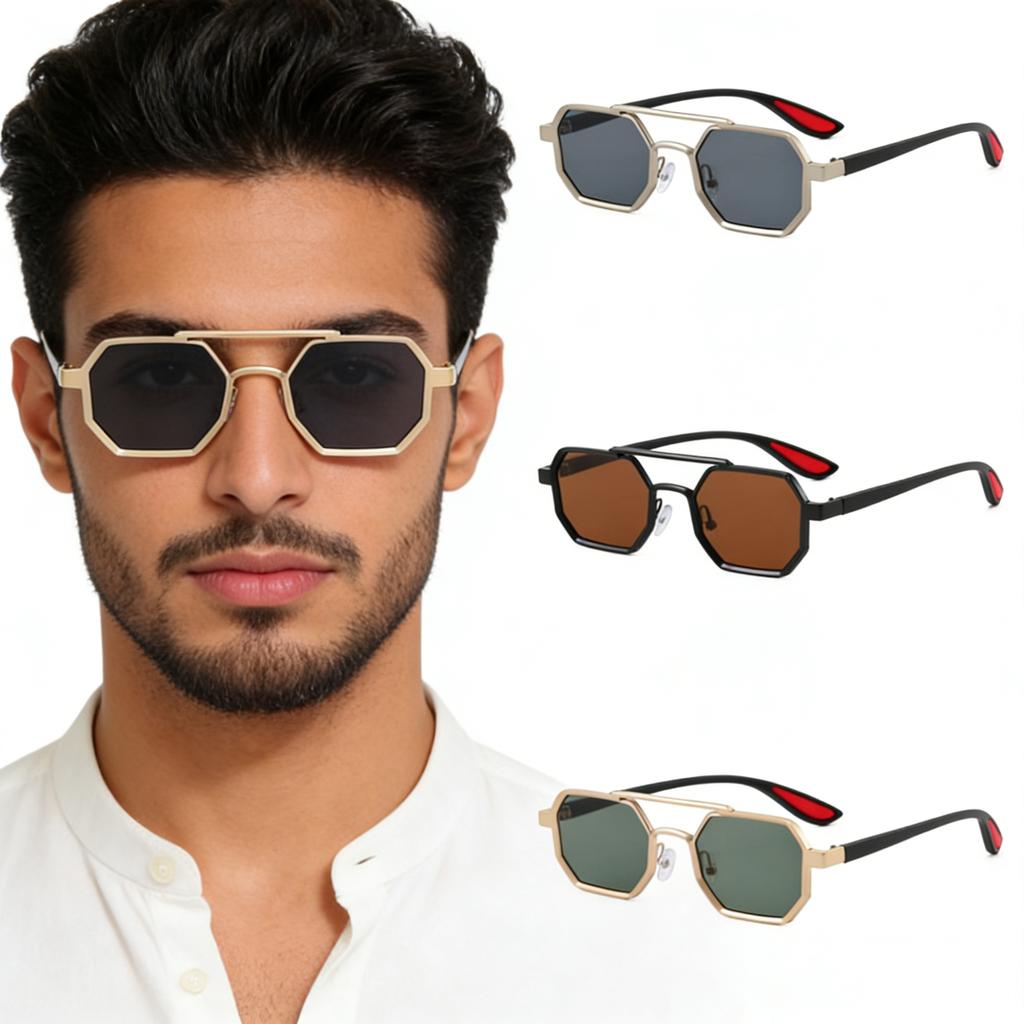 Uv400 Sunglasses Men Metal Frame Sun Glasses Classic Double Bridge Shades Outdoor Driving Goggles Steampunk Geometric Eyewear