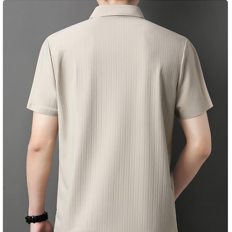 Men's Premium UV Protection Polo Shirt - Vertical Stripe Textured Design, Stretch Polyamide-Spandex Fabric High Quality Shirt