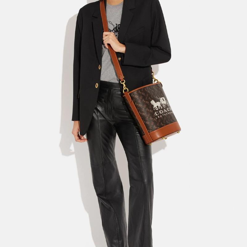 Coach Dakotah 34 Carriage Pattern Interior Zipper Pocket Coated Canvas With Fine Calfskin Bucket Bag Tote Shoulder Crossbody Bag Large CH733-B4TXN