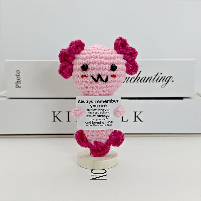 Funny Positive Crochet Cow Doll Desktop Ornament Handmade Cheer Emotional Support Positive Cow with Card Home Party Decoration