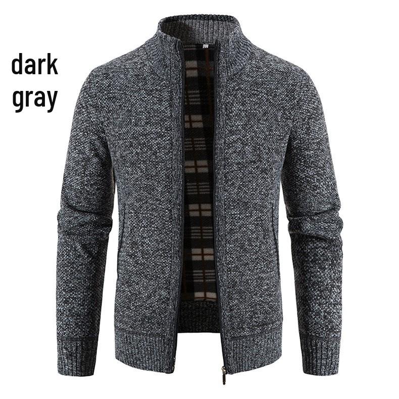 2026 Autumn/Winter Men's Plus Size Velvet Thickened Cardigan Sweater with Stand Collar - Slim Fit Coat.