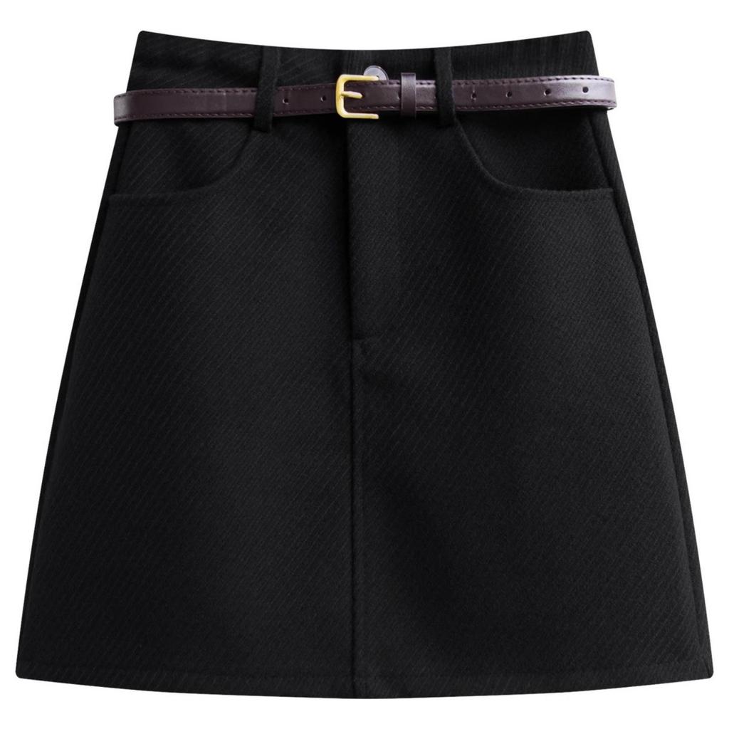 Plus Size Women's High-Waisted Woolen A-Line Skirt with Lining - Spring & Autumn Collection