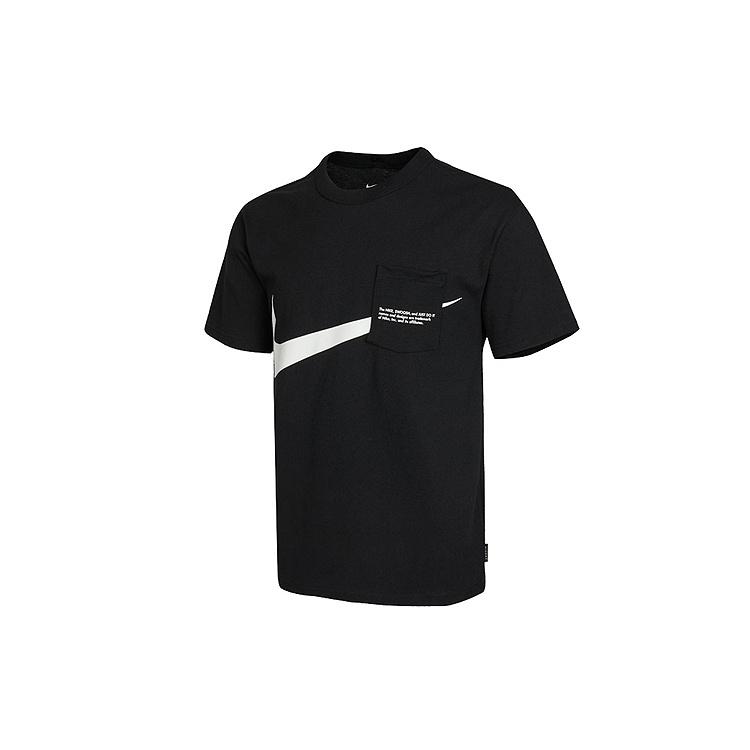 Nike Sportswear Swoosh Large Pocket Printing Sports Round Neck Short Sleeve Black Men s DJ6297-010 M