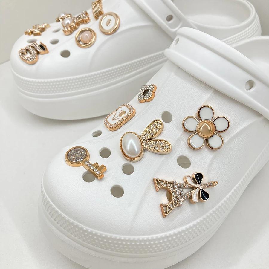 14pcs Sparkling Rhinestone Faux Pearl Shoe Charms Pins Set DIY Detachable Decorative Accessories Suitable For CROCS Clogs