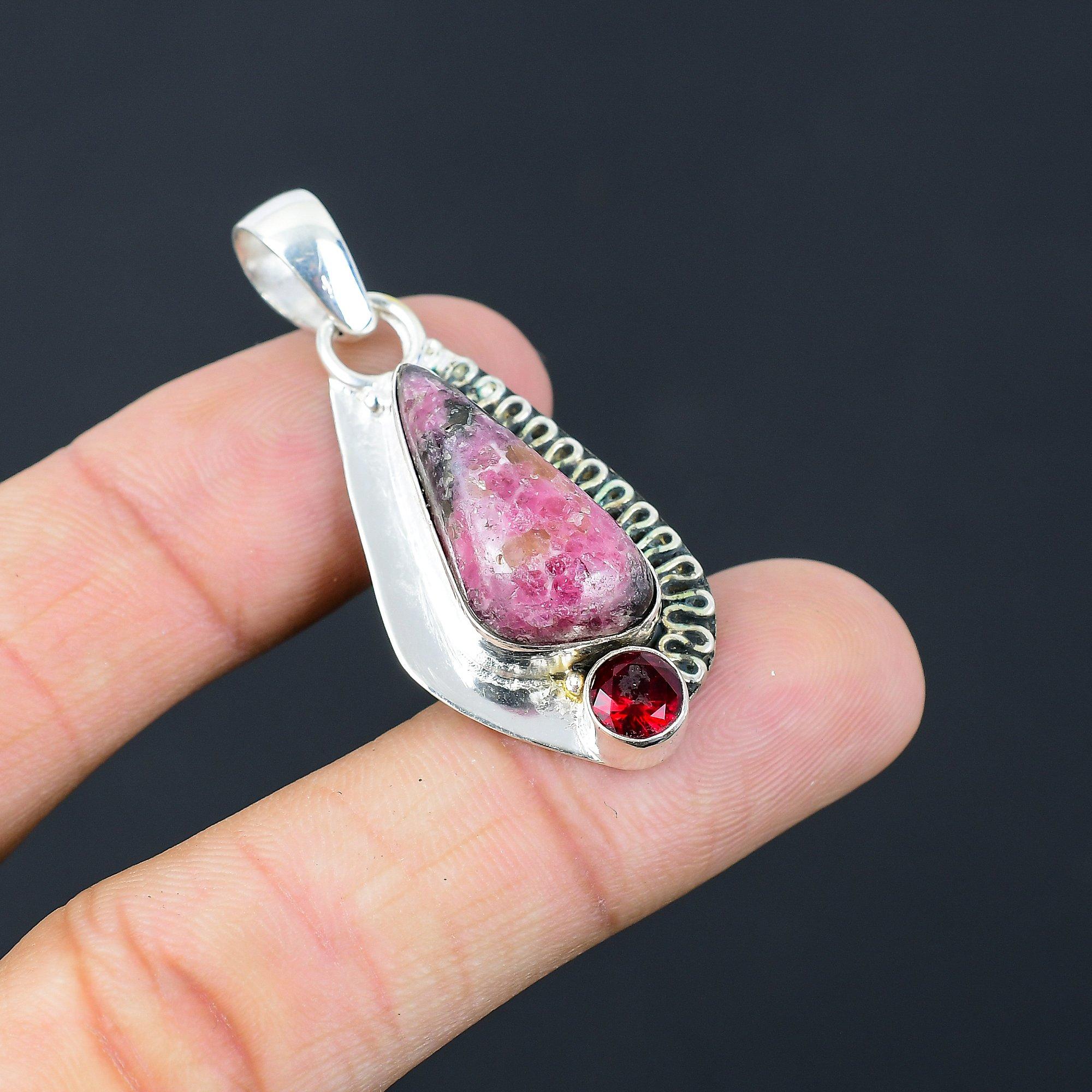 Rhodonite Stone Mozambique Garnet Unique New Pendant Jewelry 925 Sterling Silver