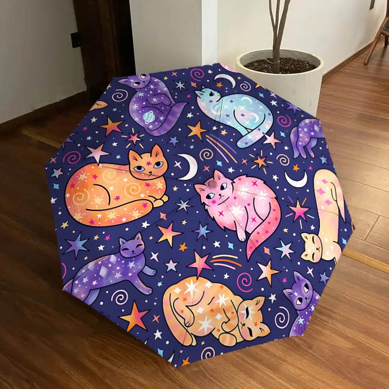 

1pc Cosmic Cats Automatic Folding Umbrella - Portable Collapsible Design, 8-Rib Iron Frame, Casual Outdoor Accessory yy251215213