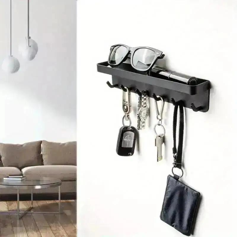 Wall Keychain Self-adhesive Key Holder Wall Mounted Storage Bag With Door Entry Channel And Office Hook Black
