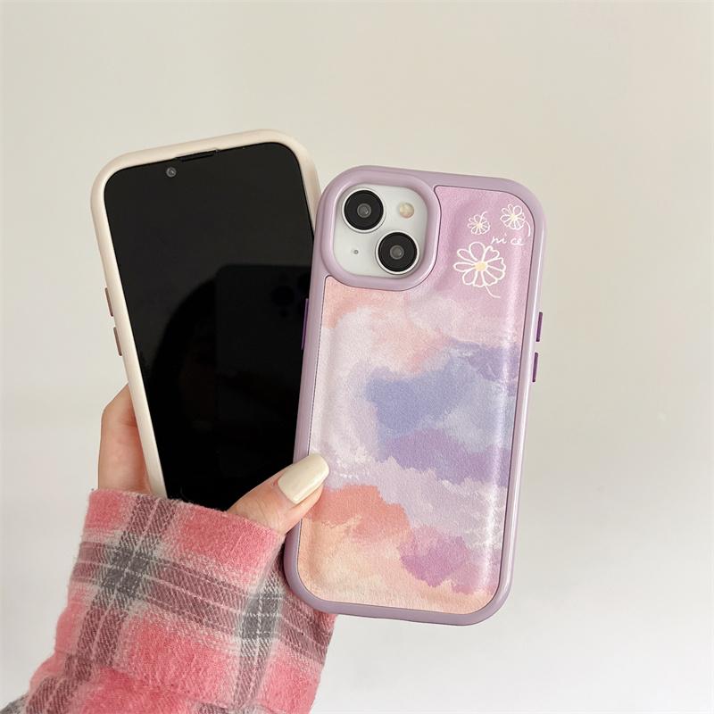Kožený vzor Moskado Colorful Rosy Clouds Pouzdro na telefon pro iPhone 14 12 11 13 Pro Max 14 Plus Xr Xs Max Květinový měkký Tpu Cover
