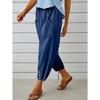 2026 Loose High-Waisted Buttoned Cotton Linen Wide-Leg Nine-Point Women's Pants