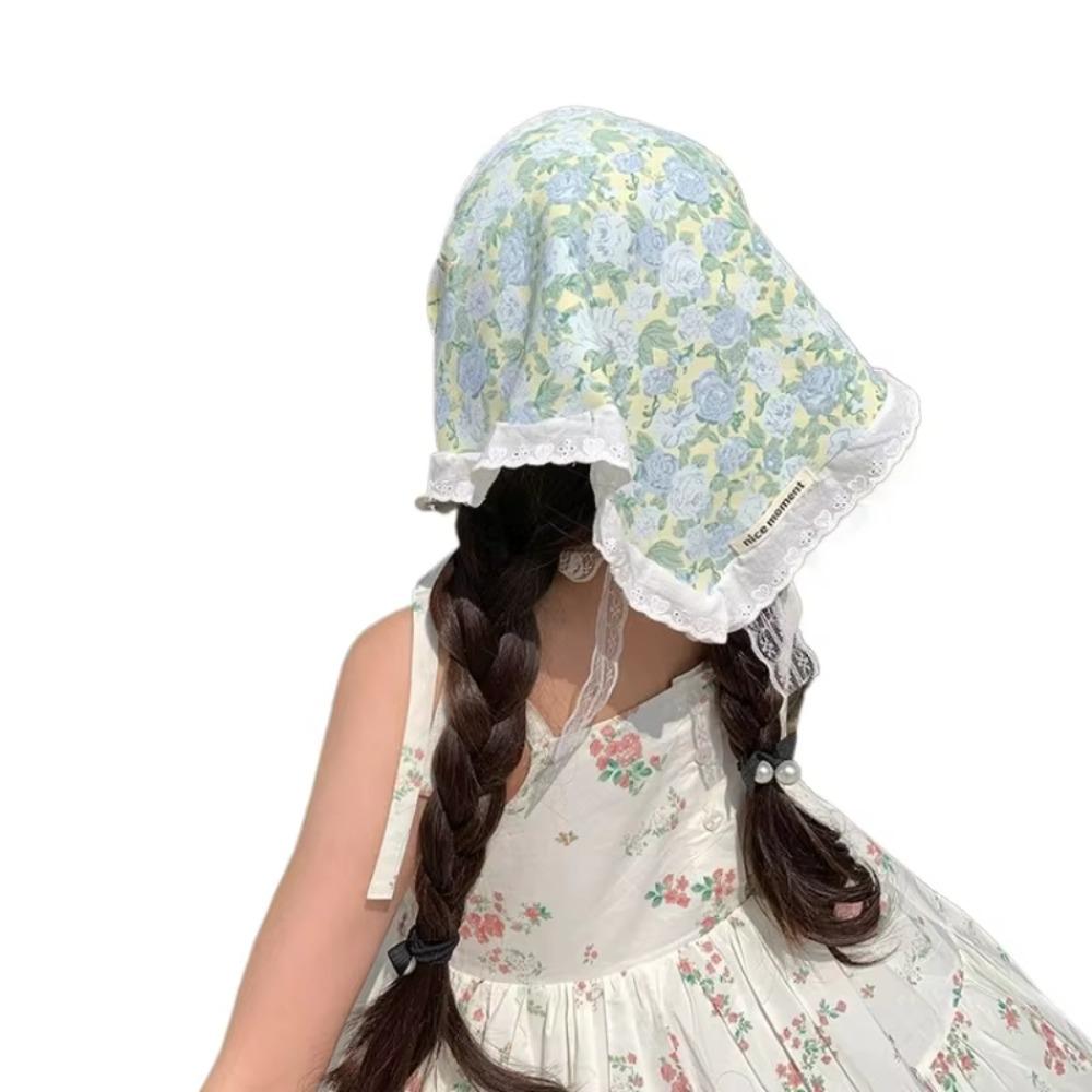 Soft Wrap Floral Cotton Head Scarf Sweet Printing Hair Scarf Vintage Lace Triangle Scarf  Beach