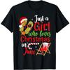 Girl Who Loves Christmas In June Gift Santa Claus Hat T-Shirt