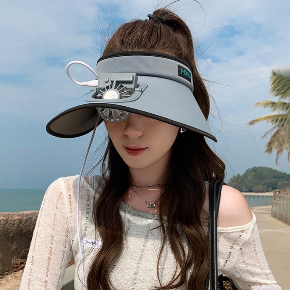 

Empty Top Electric Fan Hat Breathable Cooling Fan Hat Fashion Sunshade Hat Camping темно-сірий колір