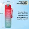 Large Capacity Sports Water Bottle Leak Proof Plastic Drinking Cup With Time Scale Suitable For Travel Fitness Sports