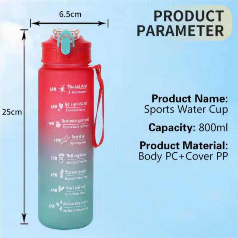 Large Capacity Sports Water Bottle Leak Proof Plastic Drinking Cup With Time Scale Suitable For Travel Fitness Sports