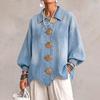 Women's Oversized Denim Jacket with Lapel Collar and Large Buttons for Casual Wear