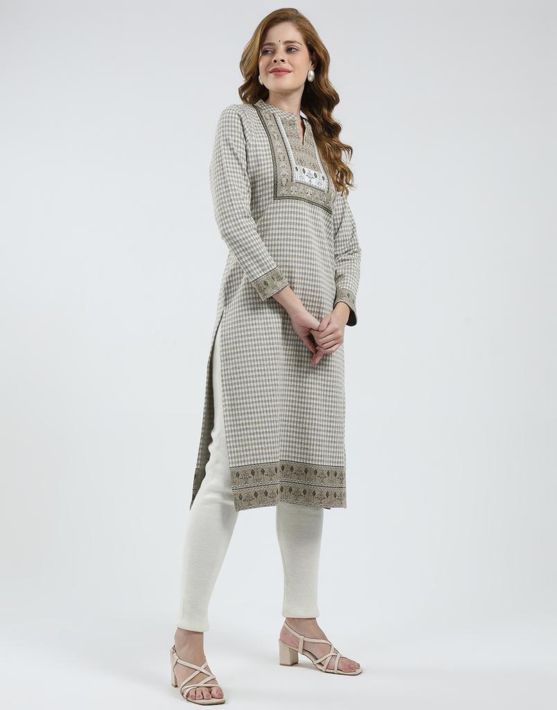 MONTE CARLO Kurti Feminino de Gola Redonda e Manga Comprida