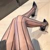 Skinny Striped Pantyhose Women Sexy Open Crotch Tights Oil Shiny Thin Transparent Stockings  Pole Dance Clubwear