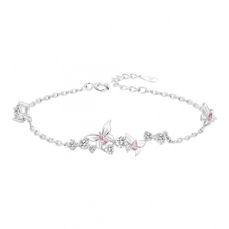 Bracelet Charm Papillon Femme Délicat Plaqué Or Avec Zircon Cubique Rose Ou Blanc Style Kawaii Doux Nouveau 2025