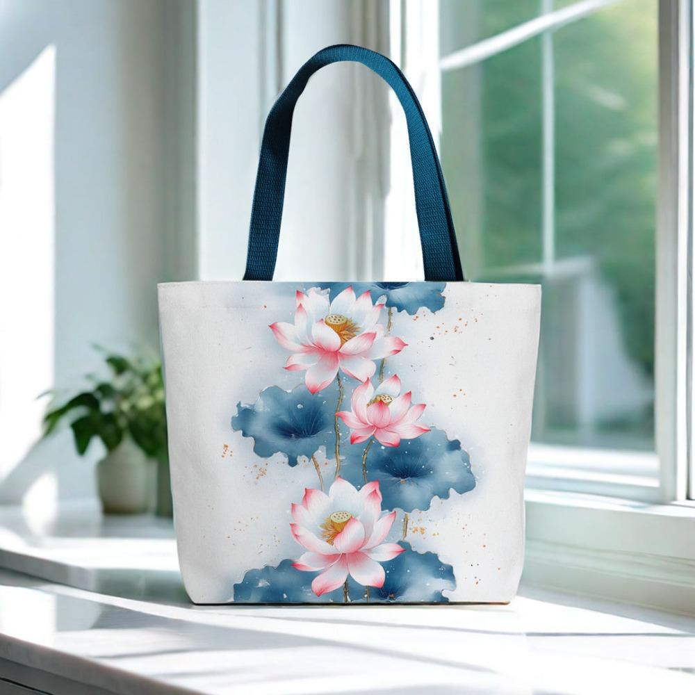 Canvas Lotus Flower Tote Bag Chinese Style Women Shoulder Bag Vintage Lotus Flower Bag  Handbag Style 4