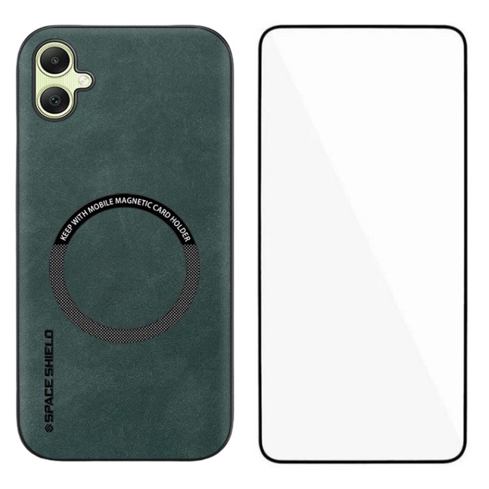 

WANLONFENG YBP Series For Samsung Galaxy A06 5G/4G Magnetic Case with Tempered Glass Film PU Leather+TPU Phone Cover Large Cutout Green