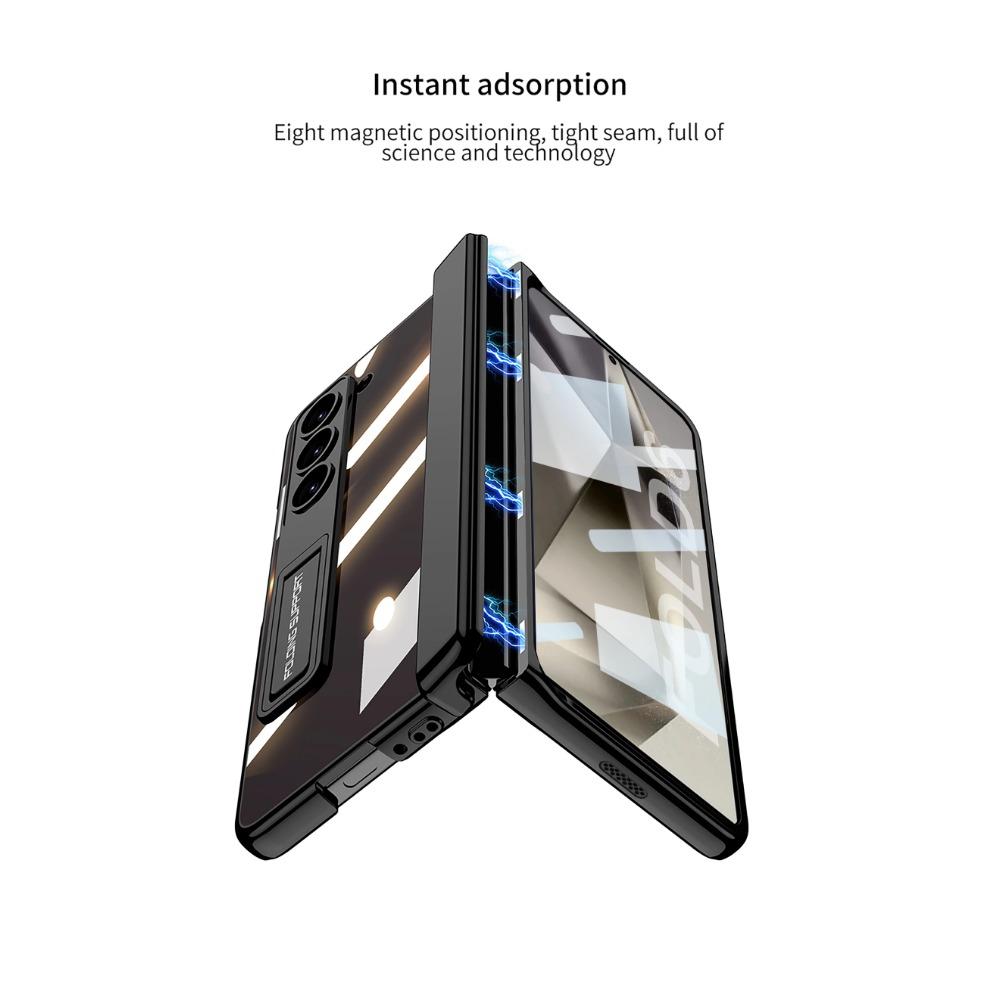 Transparenter galvanisierter Rahmen Magnetscharnierschutz Harte PC-Telefonabdeckung für Samsung Galaxy Z Fold 6 5 4 Hülle mit Halterung