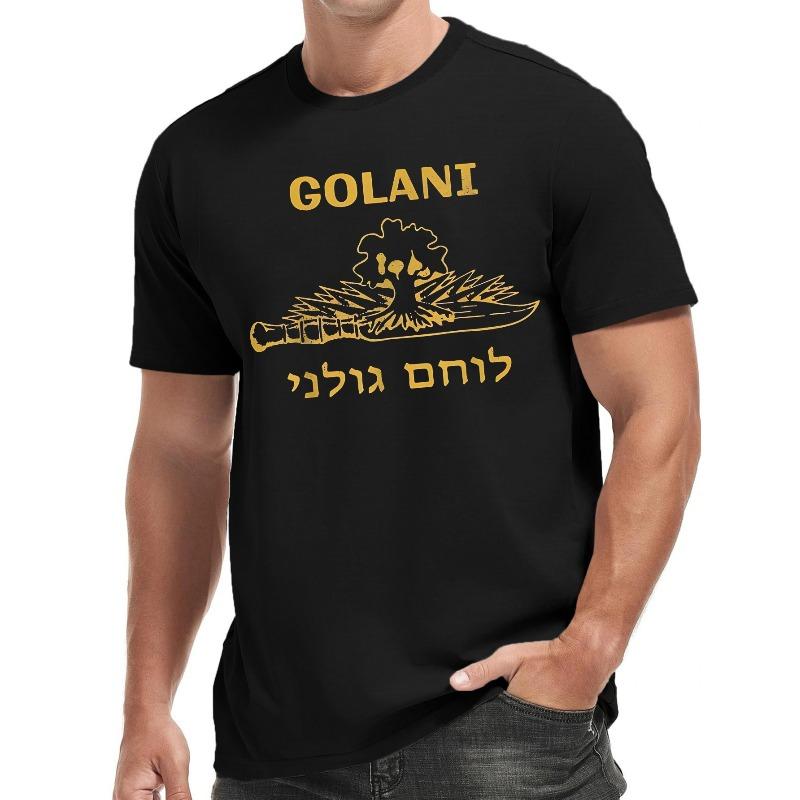 

European Size Men S GOLANI Graphic T-Shirt - Black Short Sleeve Crewneck with Golden Hebrew Lettering & Flame Design, Casual Summer Top for Adults 4XL чорний
