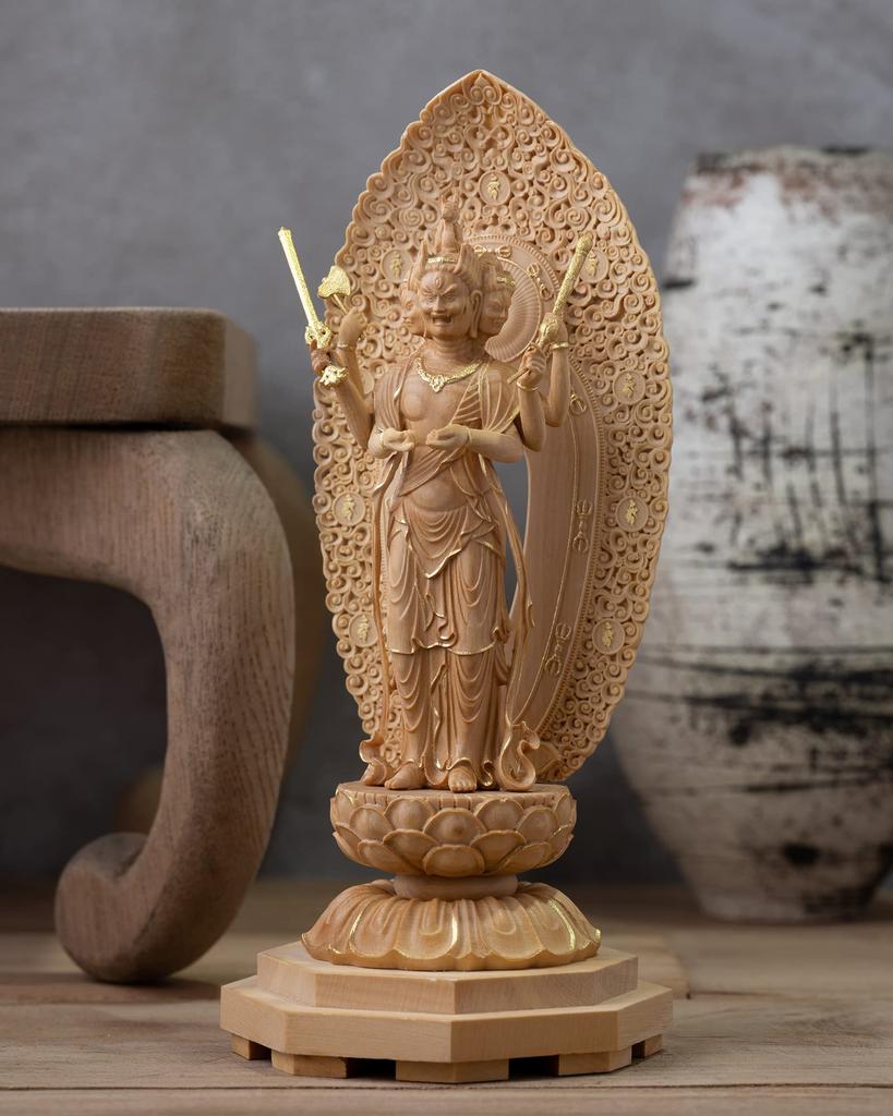 Drobný Buddha Bato Kannon ze zlaté hlíny Kanzeon Bódhisattvy Buddhy, socha, dřevořezba, ozdoba Batou Kannon 14,2 cm (Dřevěný buxus, povrchová úprava) _ (GSB