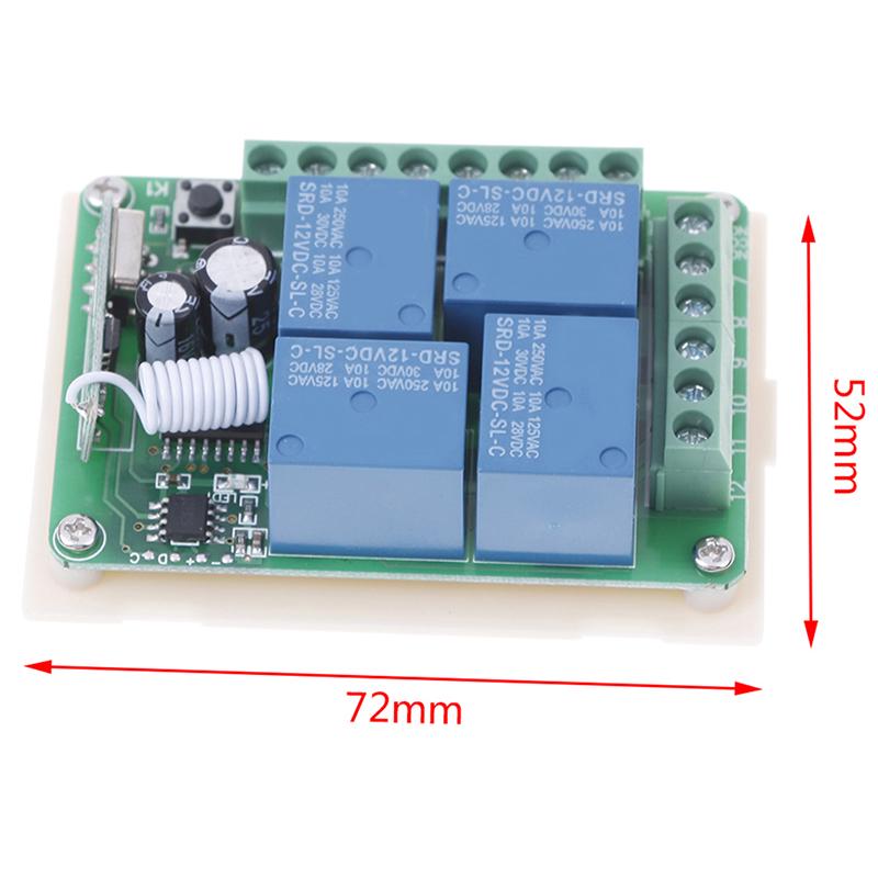 Dc 12V 10A 433Mhz 4Ch Wireless Relay Rf Remote Control Switch Receiver