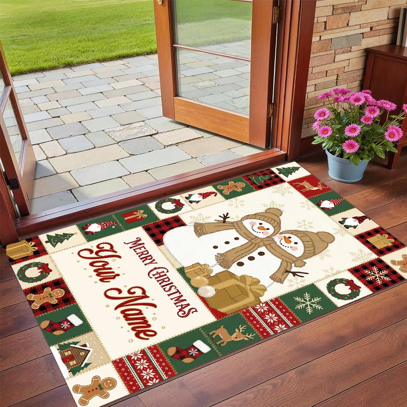 Christmas Custom Name Printed Square Area Rug Soft Non Slip Floor Carpet For Bedroom Holiday Gift