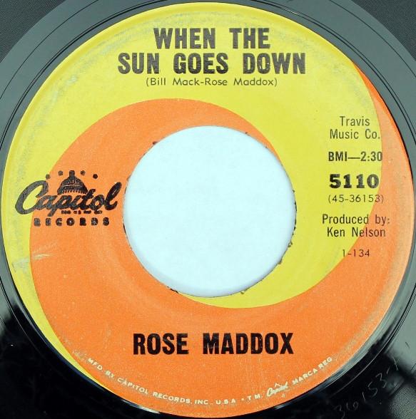 7inch Record ROSE MADDOX - When The Sun Goes Down 5110 CAPITOL 1964 US Country/Folk Used
