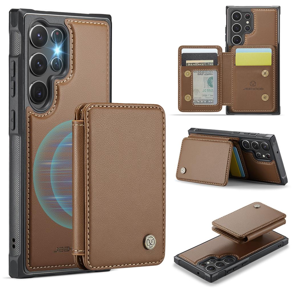 JEEHOOD J05 For Samsung Galaxy S23 Ultra Case Leather Mobile Cover with Detachable Magnetic Card Bag